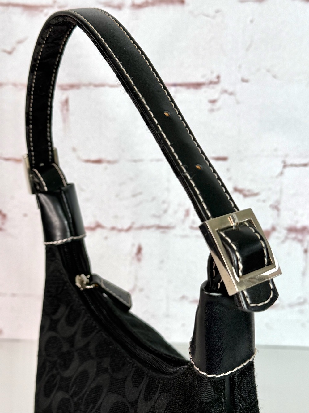 COACH Vintage Black Mini Hobo Signature Monogram Jacquard Canvas Shoulder Bag - Picture 11 of 14
